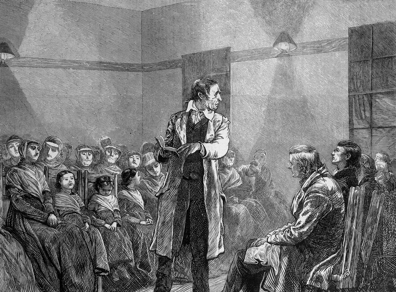 Shaker nebo Quaker ve Spojených státech při čtení textu od Unknown artist
