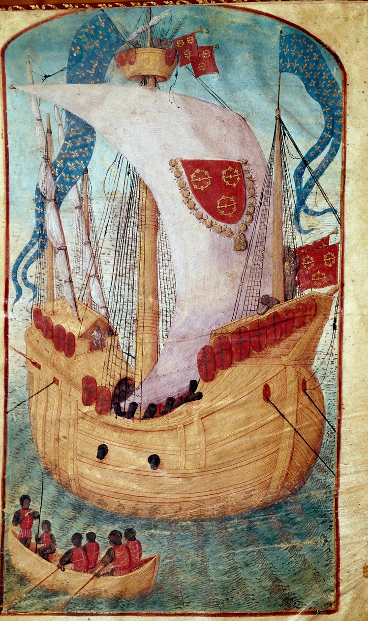 Loď s plachtou zdobenou erbem Louise Maleta (1441-1516), seigneura Granville Miniature z Olivier de la Marche (1425-1502) 1483 Chantilly, Musee Conde od Unknown artist