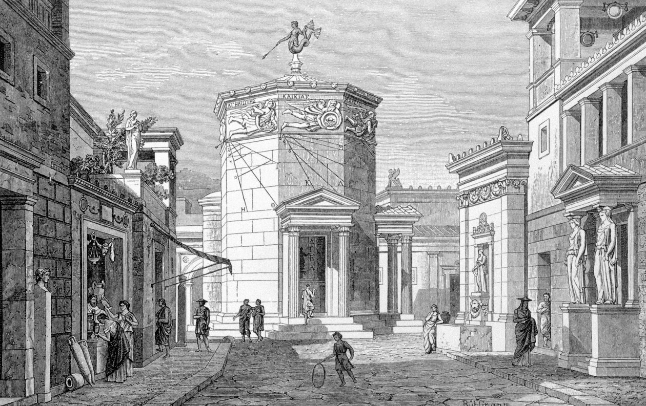 Ulice v Aténách. Rytina z roku 1877. od Unknown artist