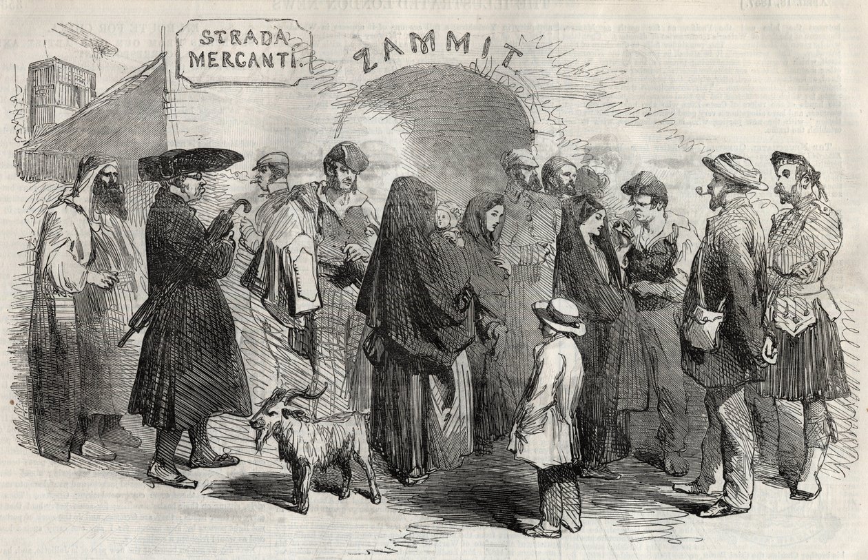Ulice ve Vallettě (Valletta) na ostrově Malta (Malta) v roce 1857. od Unknown artist
