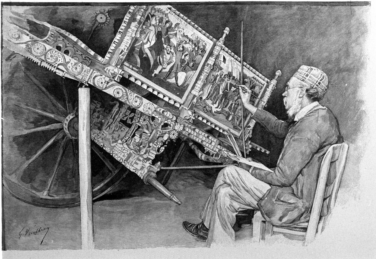 Tradiční sicilský malíř tanků. 19. století rytina od Unknown artist