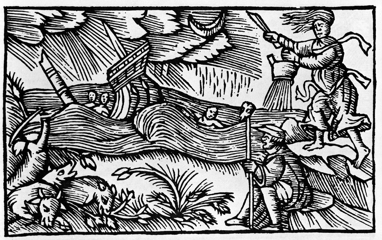 Čarodějnice způsobí bouři po „Historia de gentis nortentrionalibu“ od Olause Magnuse, Řím 1555 od Unknown artist