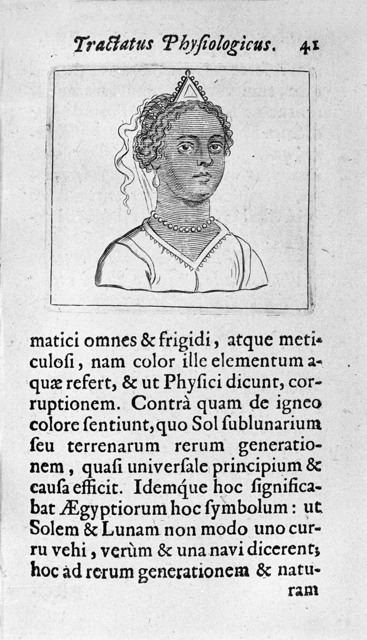 Žena má černou pleť. Stránka převzatá z „“Tractatus physiologicus de pulchritudine“““ pojednává o Ernesto Venio (Ernestus Vaenius) bránícím krásu stvoření před anonymním protivníkem. 1612 od Unknown artist