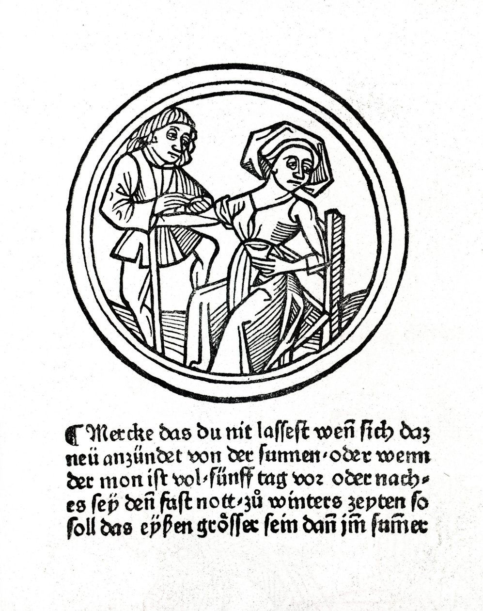 Žena krvácí. Xylografie v „Buch de Surgery“ od Hyeronima Braunschweiga. Štrasburk 1497 od Unknown artist