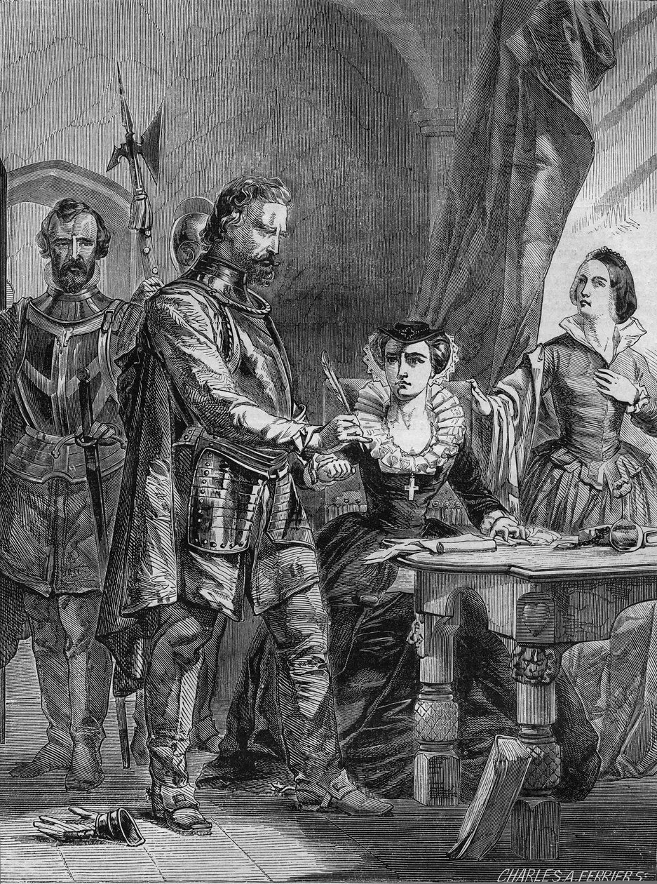 Abdikace Marie I. Stuartovny (1542-1587), královny Skotska a Francie (1559-1560). Rytina z roku 1861. od Unknown artist