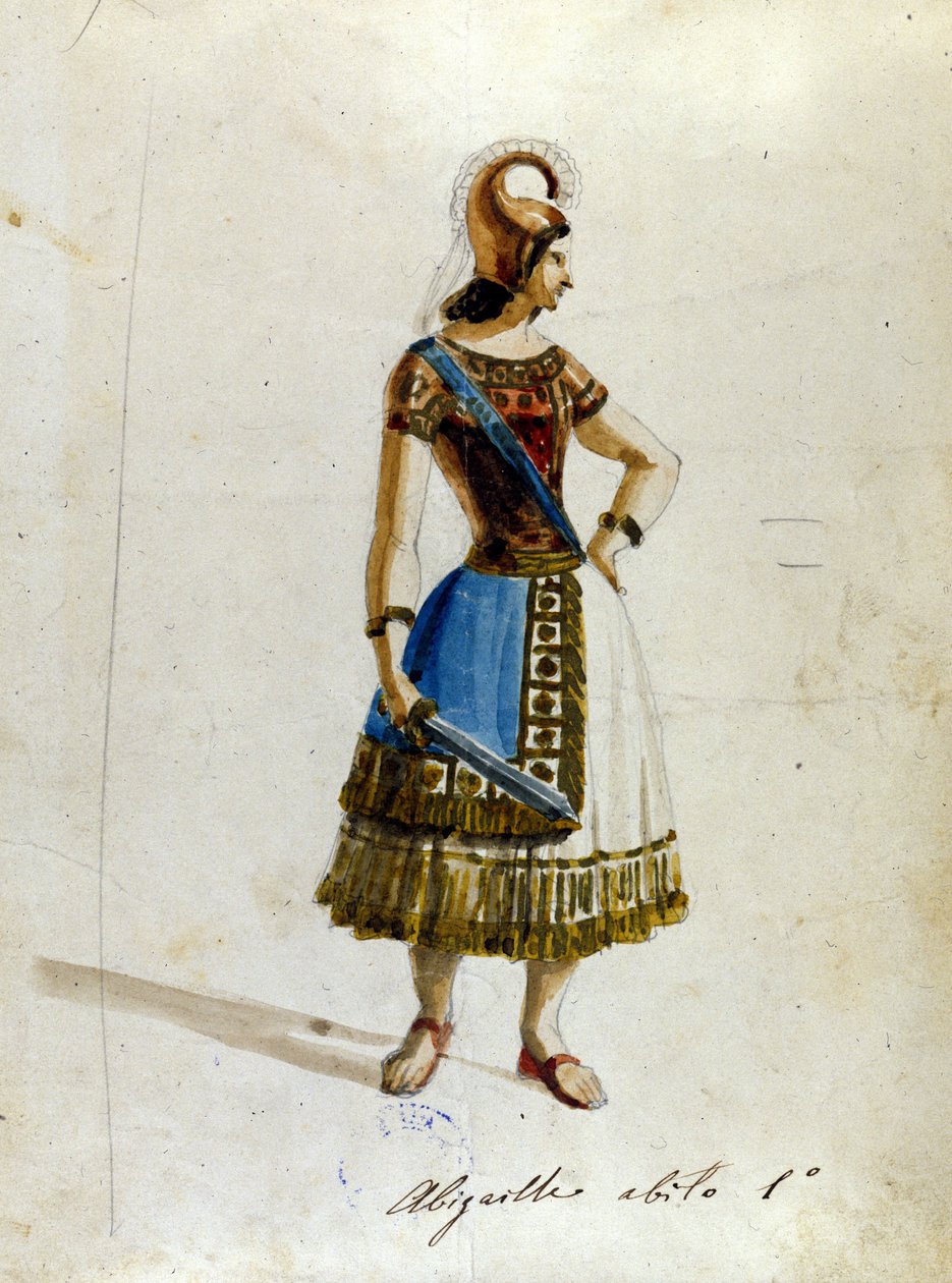 Kostým Abigaille v opeře Giuseppe Verdiho (1813 - 1901), „“Nabucco“““, nejprve nazvaný „“Nabucodonosor““ Muzeum Scala od Unknown artist