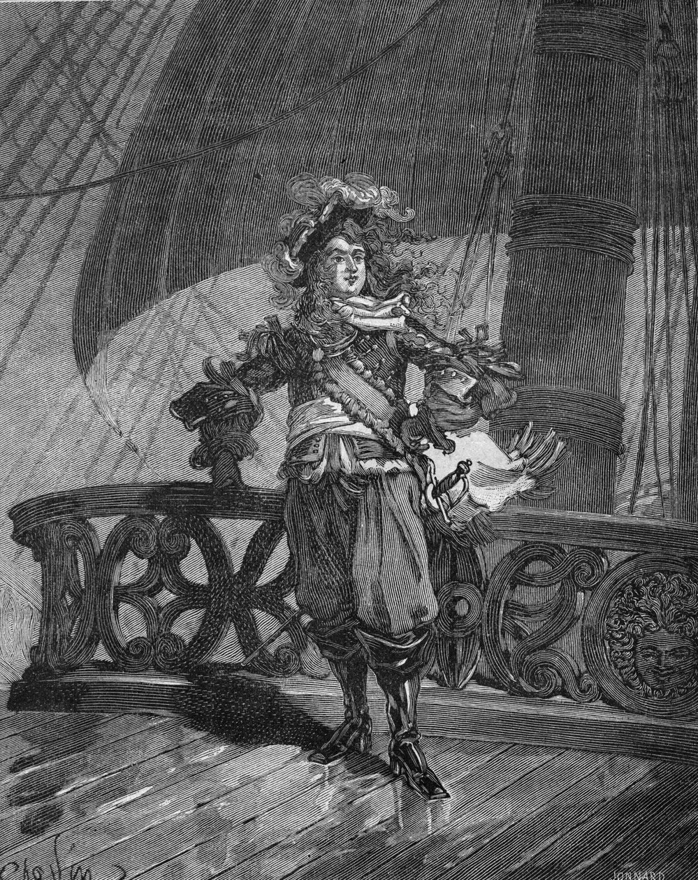 Admirál Tourville (Anne Hilarion z Costentinu (Cotentin), hrabě z Tourville (1642-1701). na lodi „Soleil Royal“. Rytina z 19. století. V „Histoire de France“ od Julese Micheleta od Unknown artist