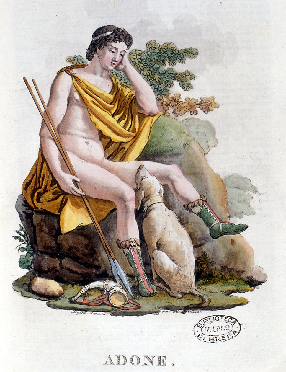 Adonis. Řecký bůh fénického původu. 19. století rytina. Národní knihovna Braidense. Milán od Unknown artist