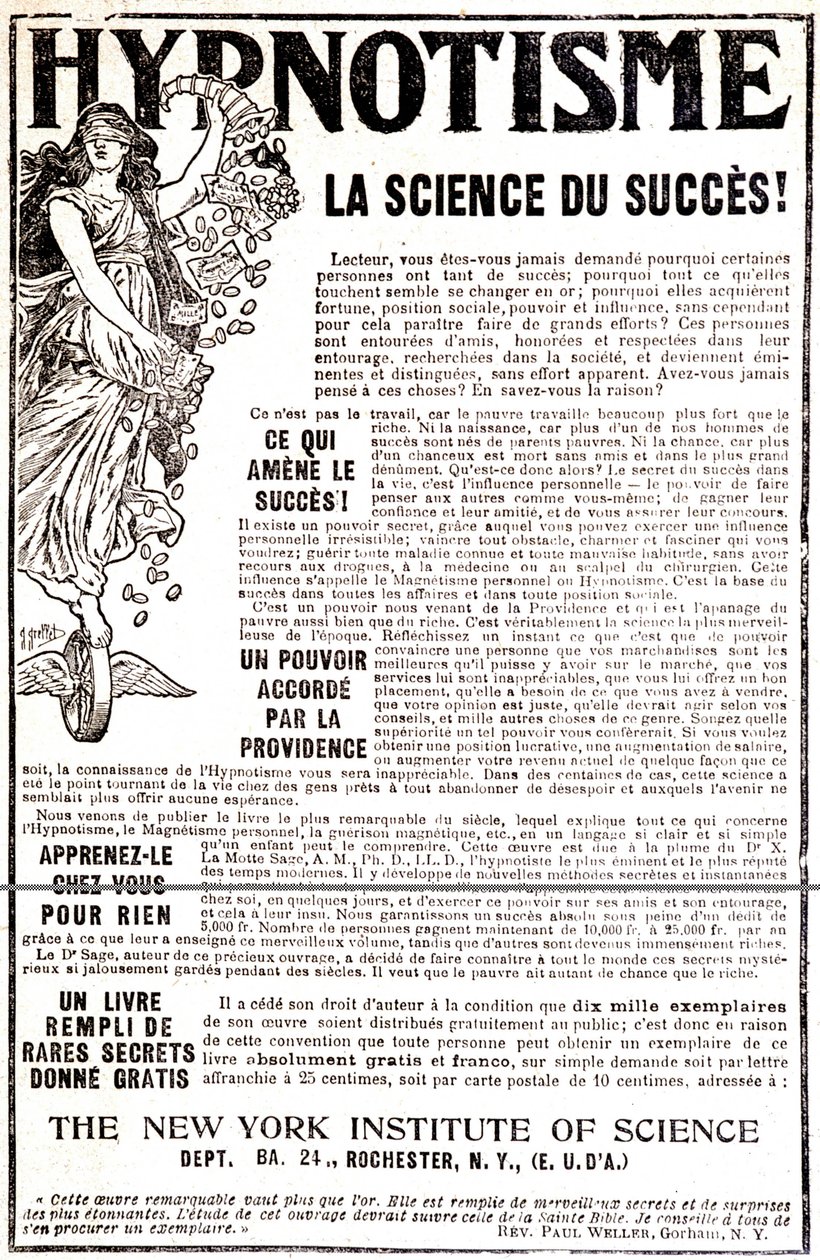 Reklama na knihu hypnózy – v „“Le Petit Journal““ od Unknown artist