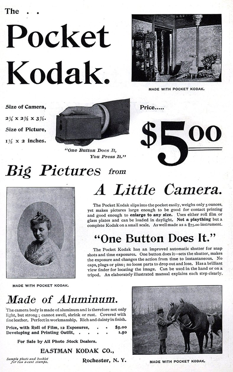 Reklama na kapesní fotoaparát Kodak. (Kapesní Kodak) 1895. Soukromý Coll. od Unknown artist
