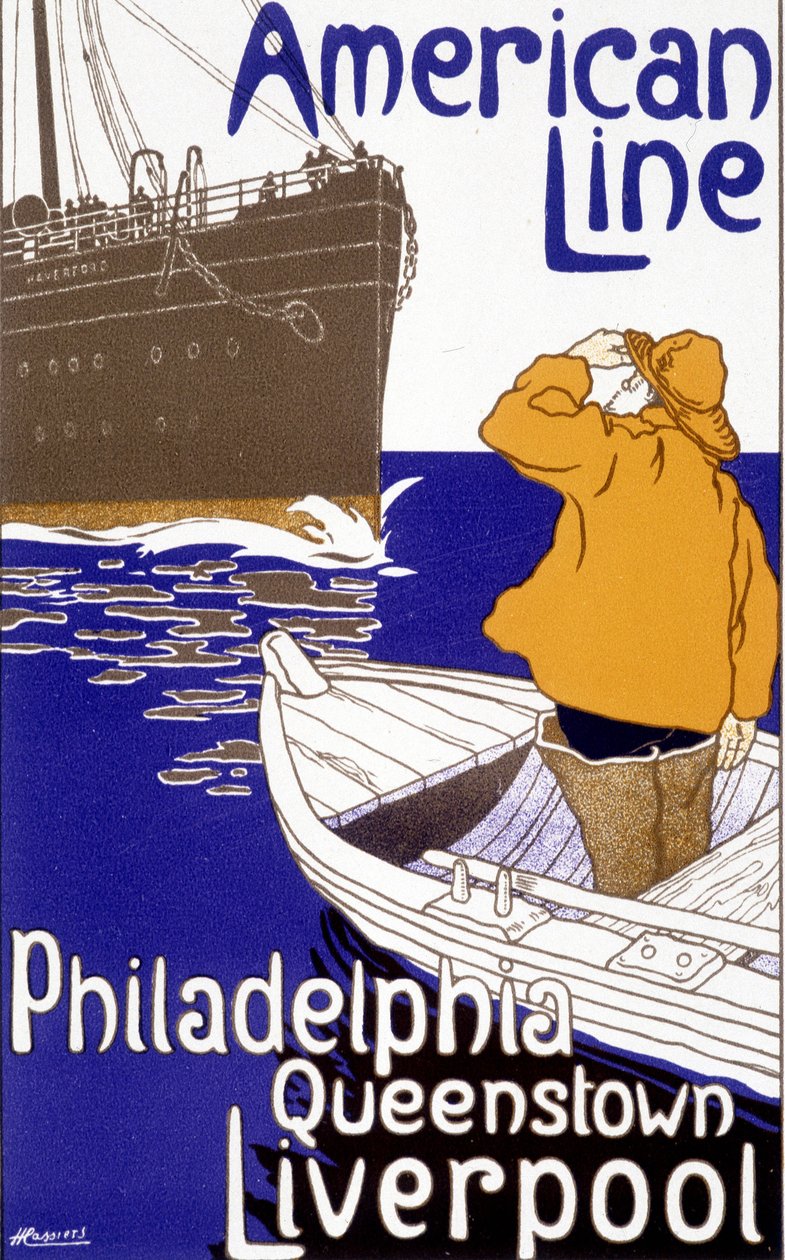 Reklamní plakát pro americkou linku „Philadelphia – Queenstown – Liverpool“ v „Pictorial Placard“ v Bruselu od Unknown artist