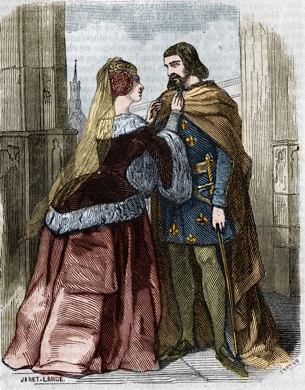 Agnes Sorel (1422-1450) (dáma z Beaute sur Marne) (Beaute-sur-Marne) a francouzský král Karel VII. v opatství Jumieges. Rytina 19. století. od Unknown artist