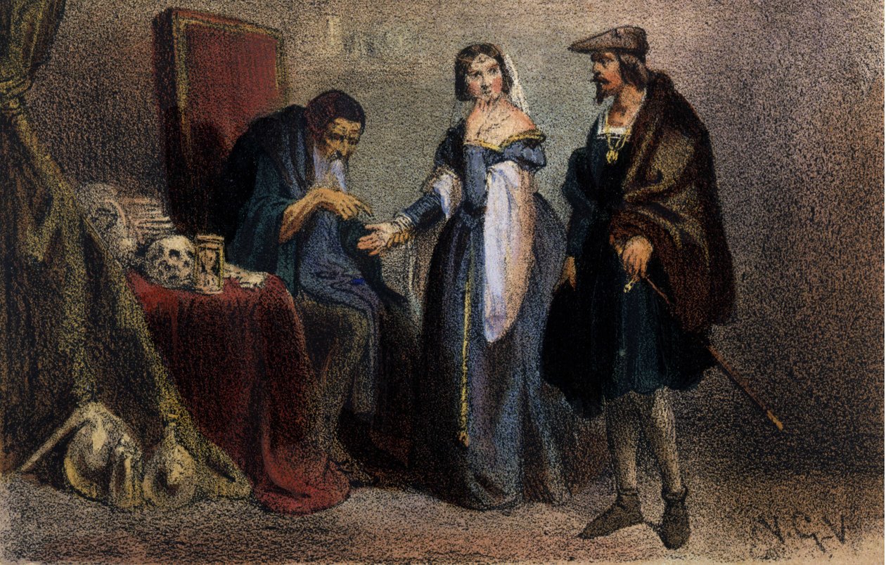 Agnes Sorel (1422-1450) (dáma z Beaute sur Marne) (Beaute-sur-Marne), známá jako „La Belle Agnes“, oblíbená u Karla VII., který se radí s astrologem. Rytina 19. století. Knihovna Brera. Milán. od Unknown artist