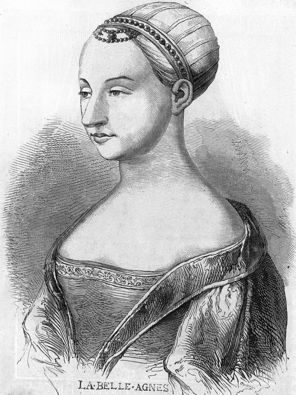 Agnes Sorel (1422-1450) (dáma z Beaute sur Marne) (Beaute-sur-Marne), známá jako „La Belle Agnes“, oblíbená Karlem VII. Rytina 19. století. od Unknown artist
