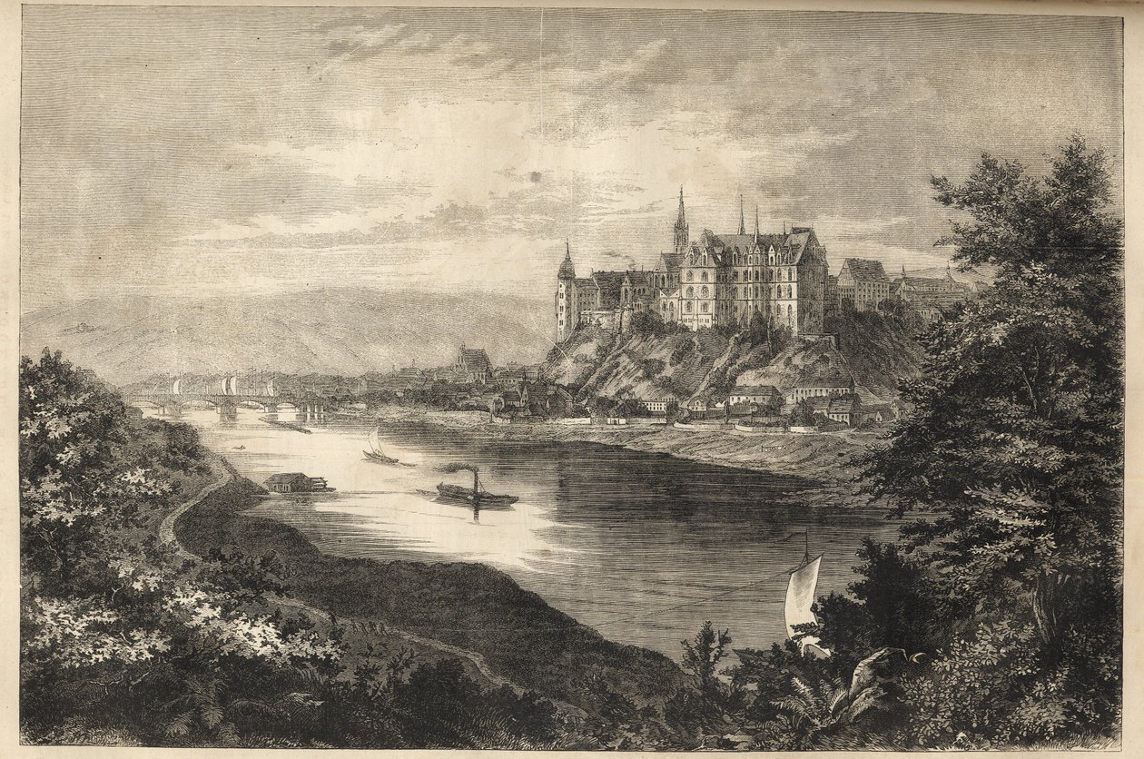 Zámek Albrechtsburg - Sasko - Německo - Zámek Albrechtsburg v zemi Sasko v Německu - rytina - 1866 od Unknown artist
