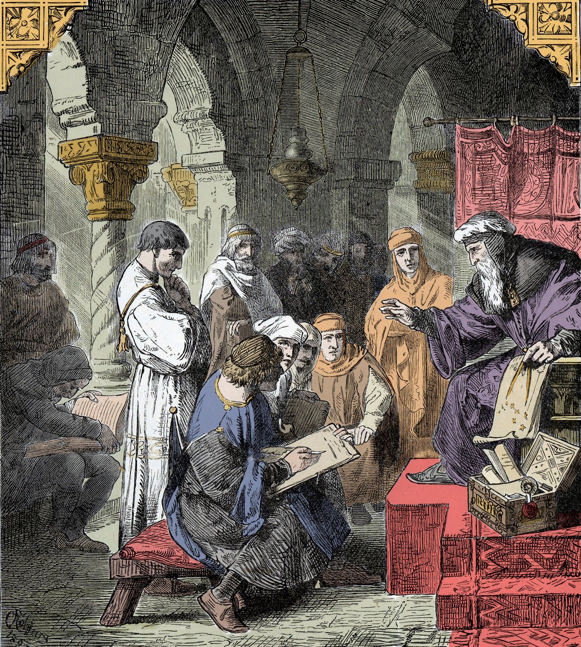 Alchymie a astrologie vyučovaná ve školách - přírodovědná výchova ve středověku: učitel přednáší pro mládež o astronomii a alchymii od Unknown artist