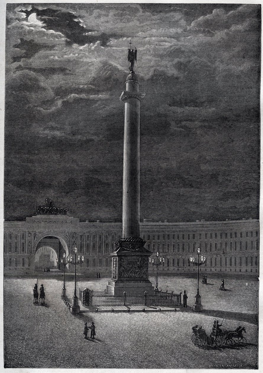 Alexandrův sloup v Petrohradě, Rusko - Alexandrův sloup v Petrohradu - rytina z roku 1870 od Unknown artist