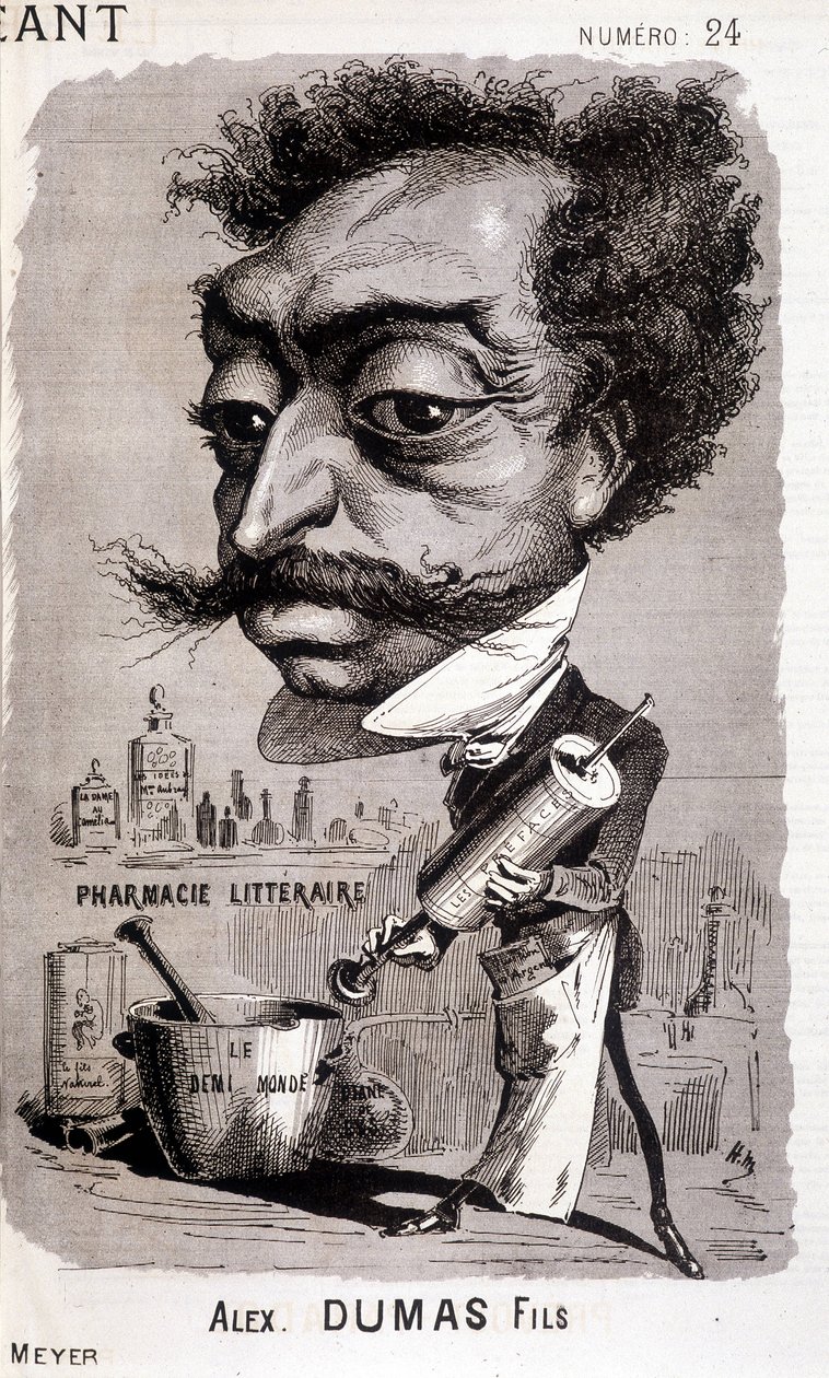 Alexandre Dumas Fils a jeho ""literární lékárna"" - v ""Le Géant"" z 2.8.1868 od Unknown artist