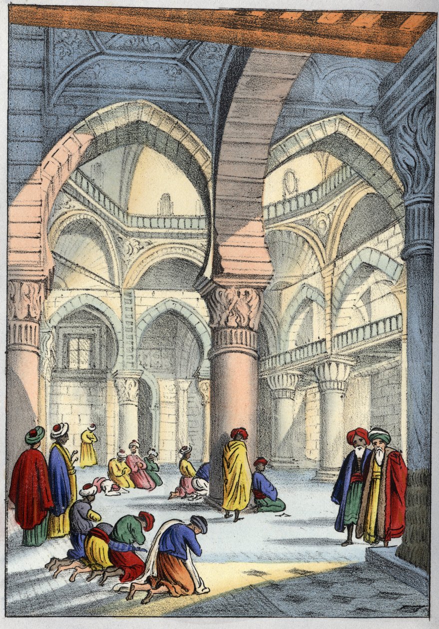 Alžír, Alžírsko. Interiér mešity “Starověké a moderní Alžírsko”” od Léona Galiberta. Italské vydání v barvě 1846. od Unknown artist