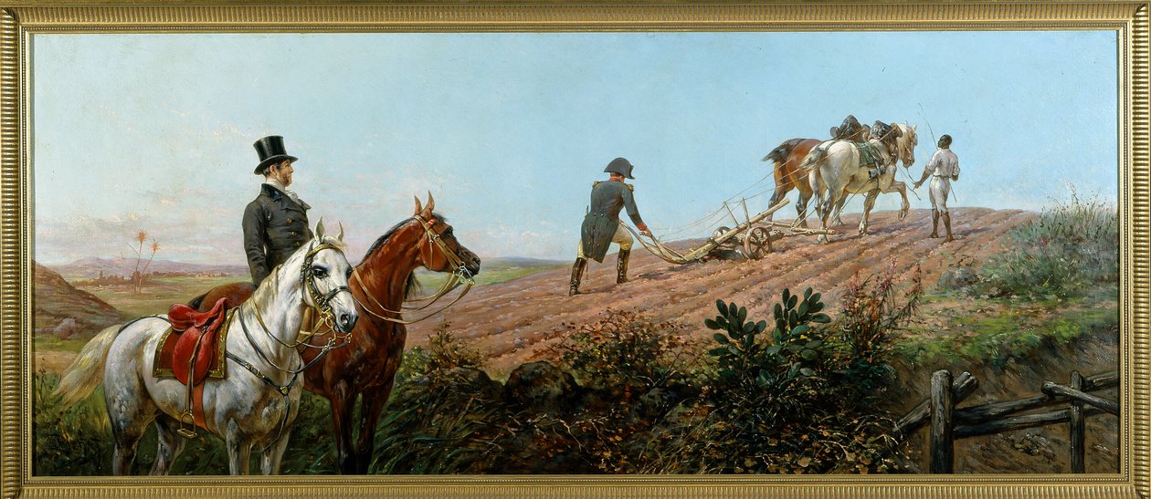 Alegorie zobrazující Napoleona orajícího pod dohledem svého černého sluhy na Svaté Heleně, olej na plátně Olivier Pichat (1825 - 1912) od Unknown artist