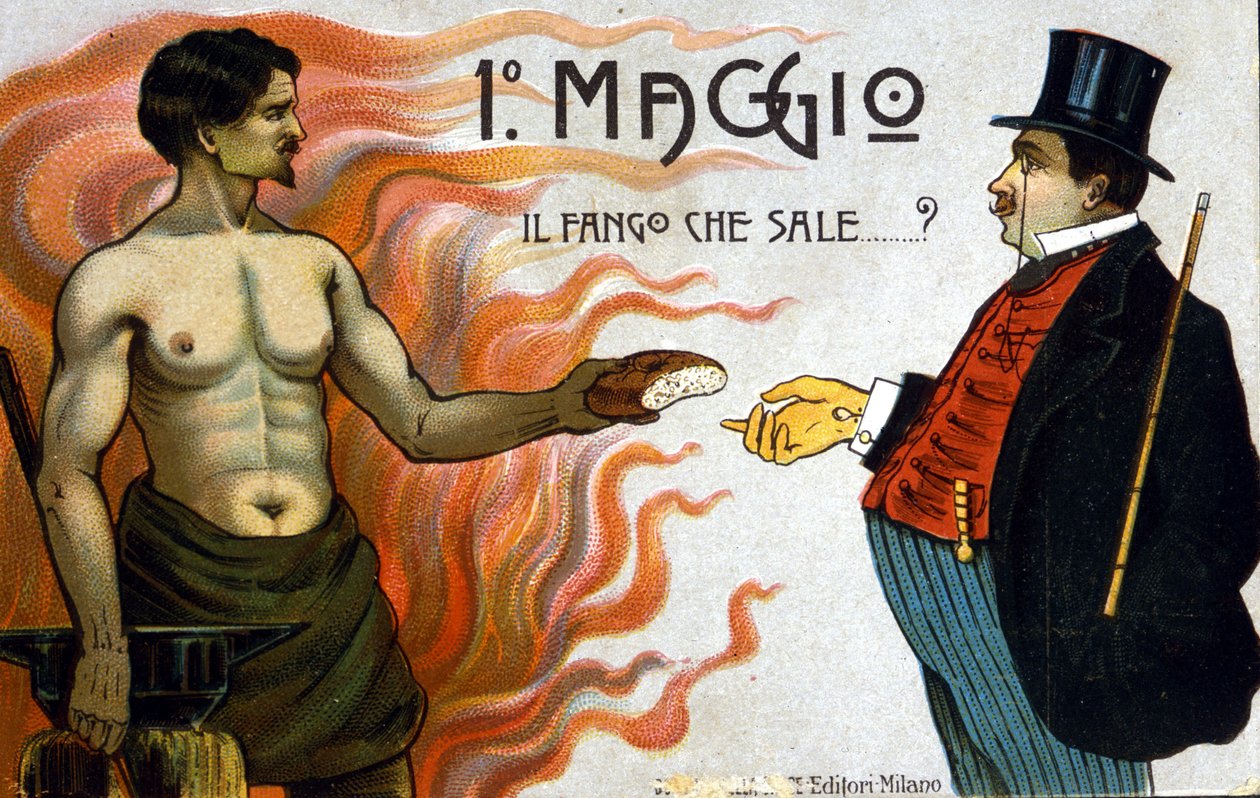 Alegorie třídních bojů: 1. máje: bahno se zvedá, dělník nabízí chleba u buržoazie. 1898 od Unknown artist