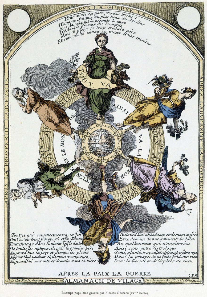 Almanach de vilage „Po válce, mír, po míru, válka““: skříň na venkově a navržená ve smyslu jemné filozofie, aby probudila v masách ducha rezignace v přítomnosti strastí času - 17. století od Unknown artist