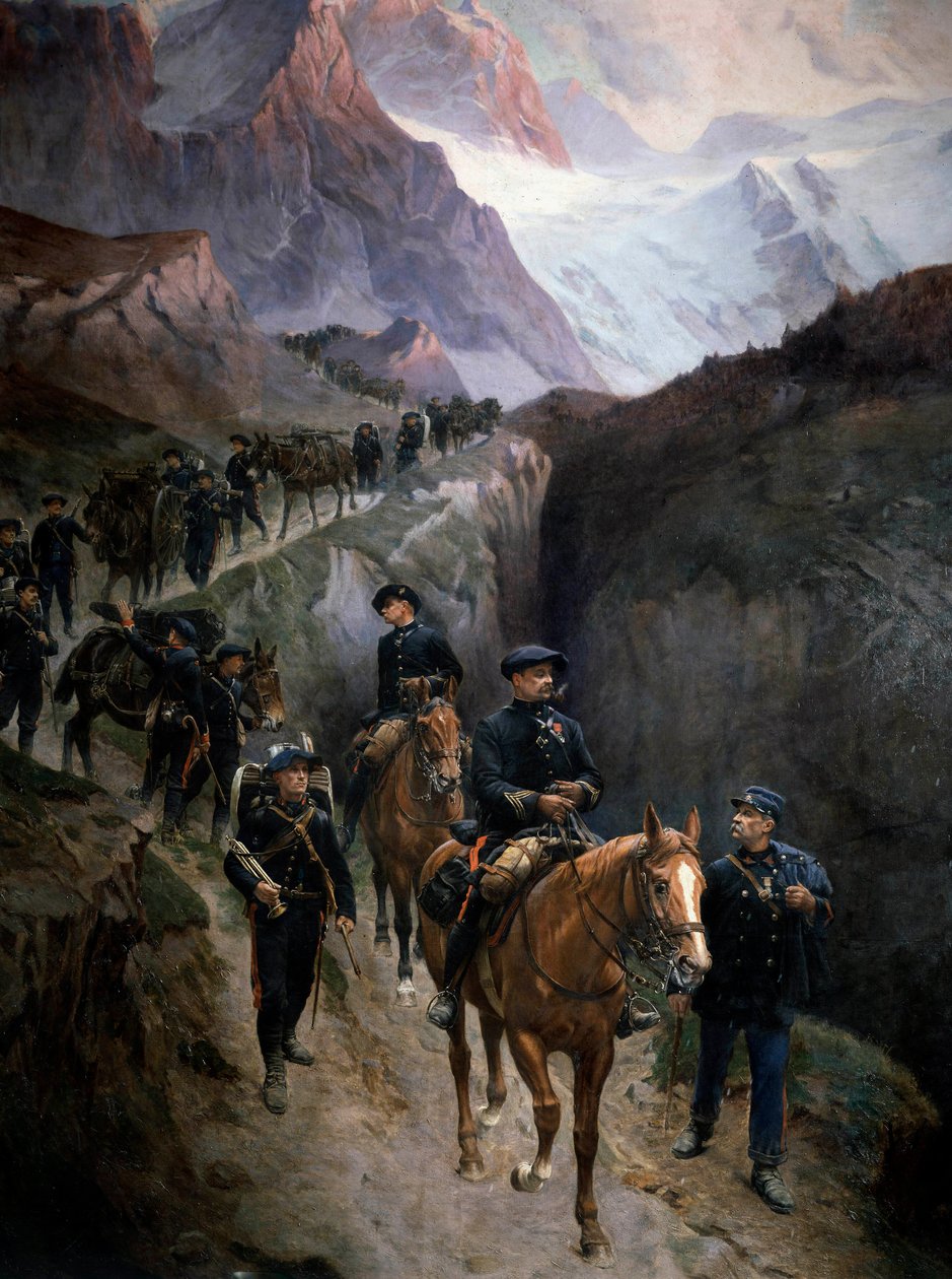 Alpští lovci v horách v roce 1890 Anonymní obraz. 1890 Paříž, Musee de l