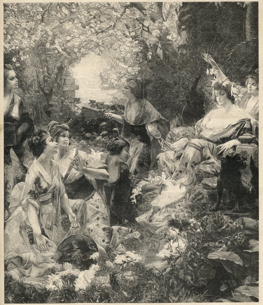 Amaterasu bohyně slunce (bohyně slunce) rytina od Paula Francoise Quinsaca (1858-1929) - rytina z roku 1899 od Unknown artist