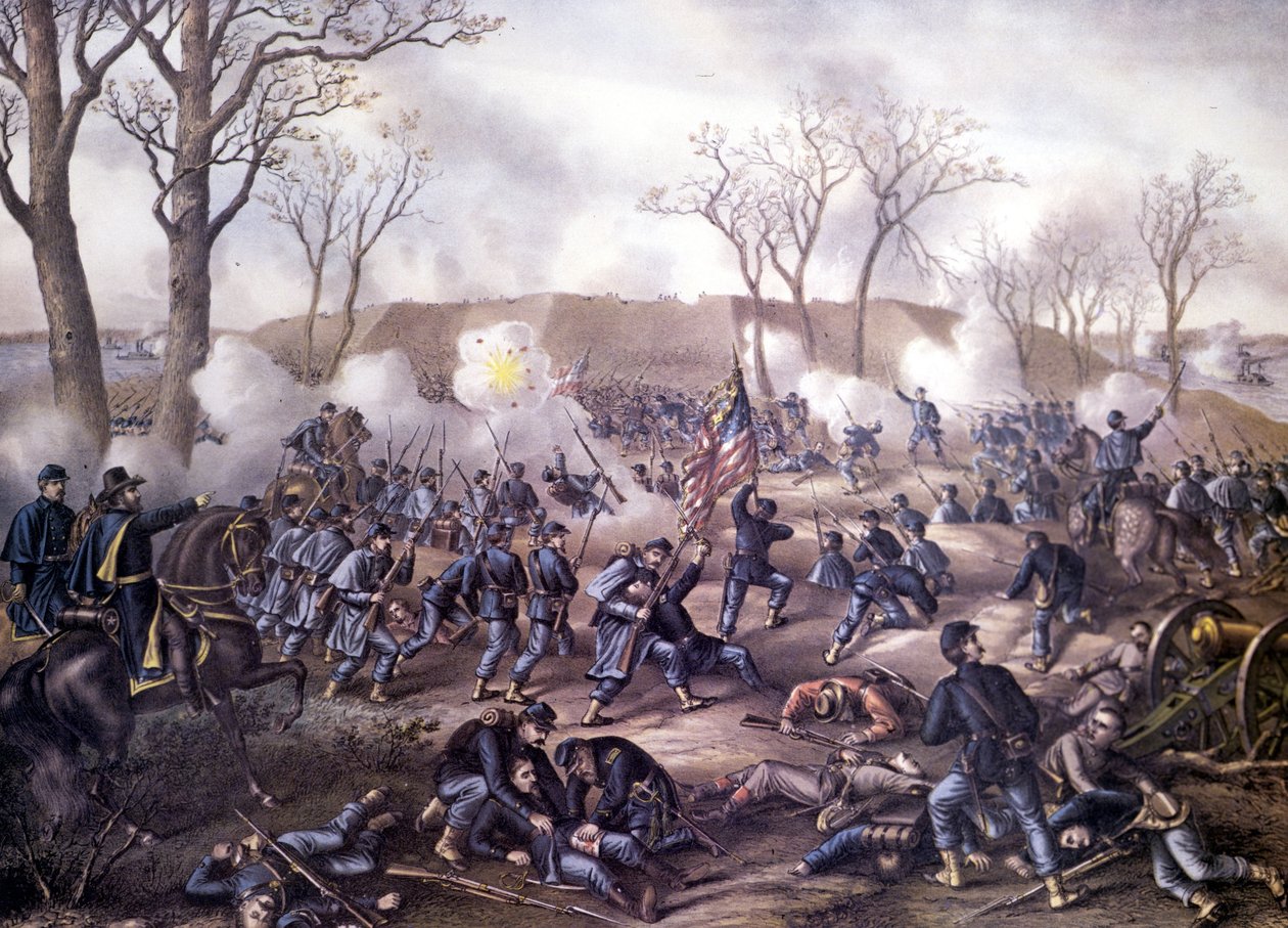 Americká občanská válka (1861 - 1865): První bitva o Fort Donelson (Tennessee) 16. února od Unknown artist