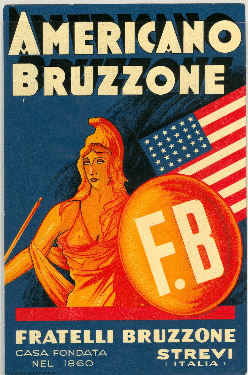 Reklama na alkohol Americano Bruzzone s americkou vlajkou (Chromolitografie, konec 19. století) od Unknown artist