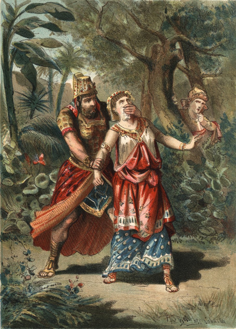 Amestris, manželka perského krále Xerxe, je unesena služebníkem Artaynte. v „“El Culto de la Hermosura““ od Juana Justa Hugueta, editor Molinas Hermanos od Unknown artist