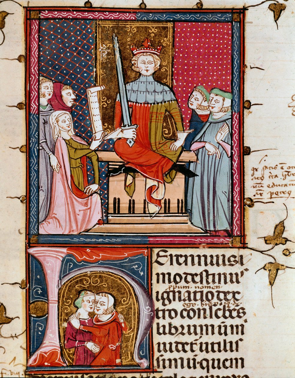 Cizoložná žena vystupující před soudcem miniatur z „Justiniani in Fortiatum““ Fol. 39 Královská knihovna kláštera Escorial ze 14. století (Escorial), Španělsko od Unknown artist