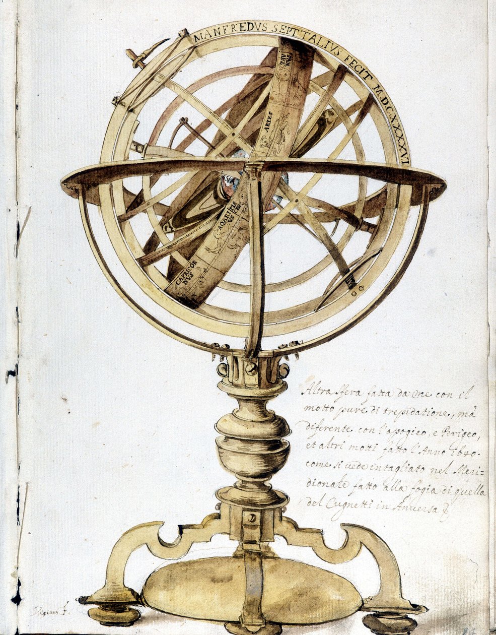 Armilární sféra. rytina ze 17. století. od Unknown artist