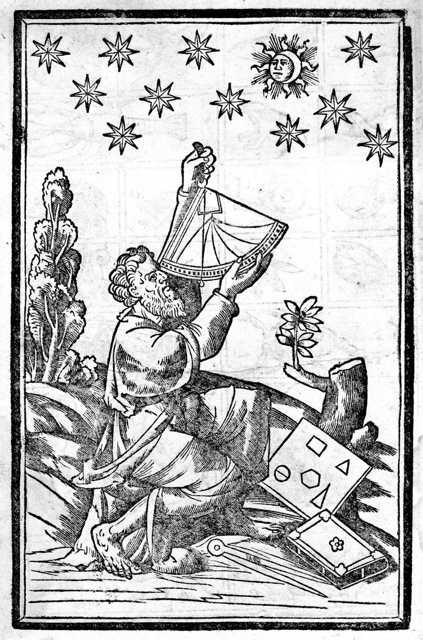 Astrolog bere výšku pomocí sextantu během zatmění. od Unknown artist