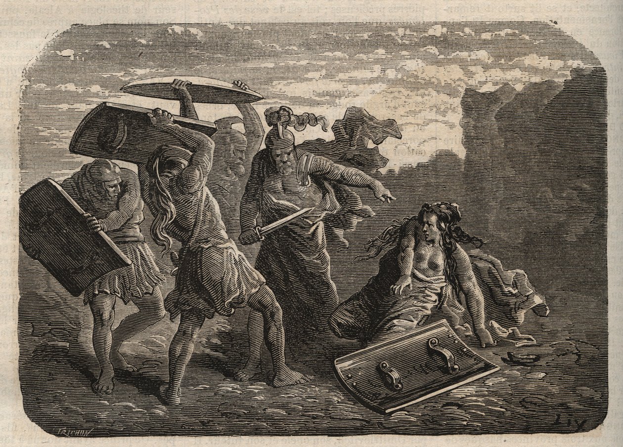 Starověký Řím - Trest Tarpeia - Trest Tarpeia - rytina od Unknown artist
