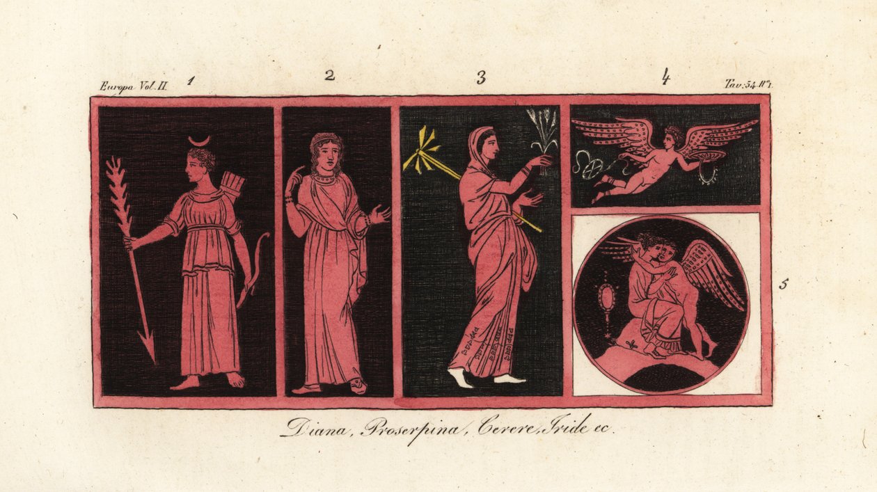Antické bohyně Diana 1, Proserpina 2, Ceres 3, Iris 4, Venuše a Amor 5 od Unknown artist
