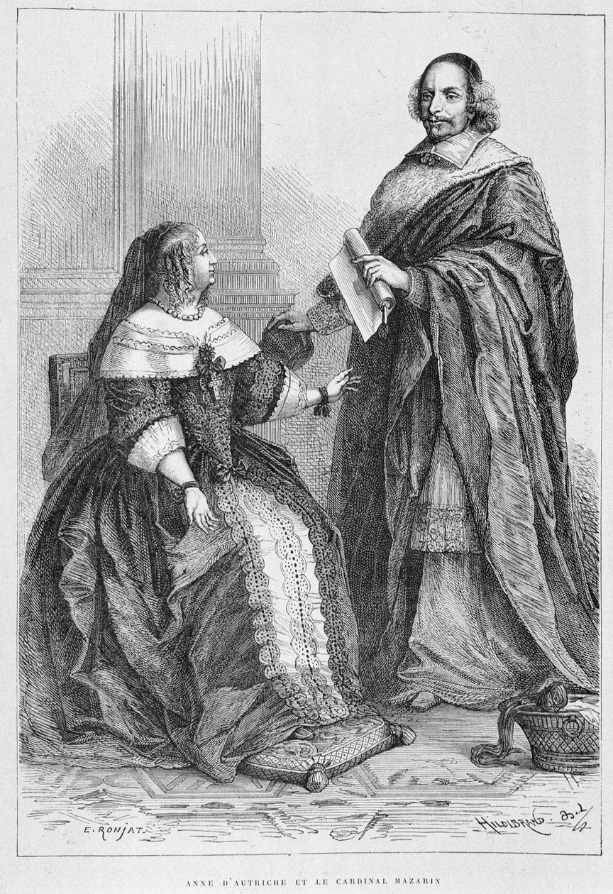 Anna Rakouská a kardinál Jules Mazarin (1602-1661) - Grav., v "Histoire de France od nejvzdálenějších časů do roku 1789" od M. Guizota od Unknown artist