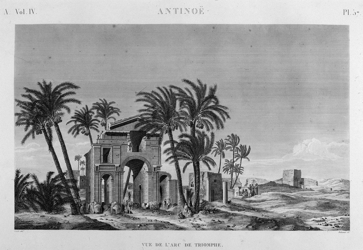 Antinoë: pohled na Arc de Triomphe v „“Popis Egypta“, Imperial Editions od Unknown artist