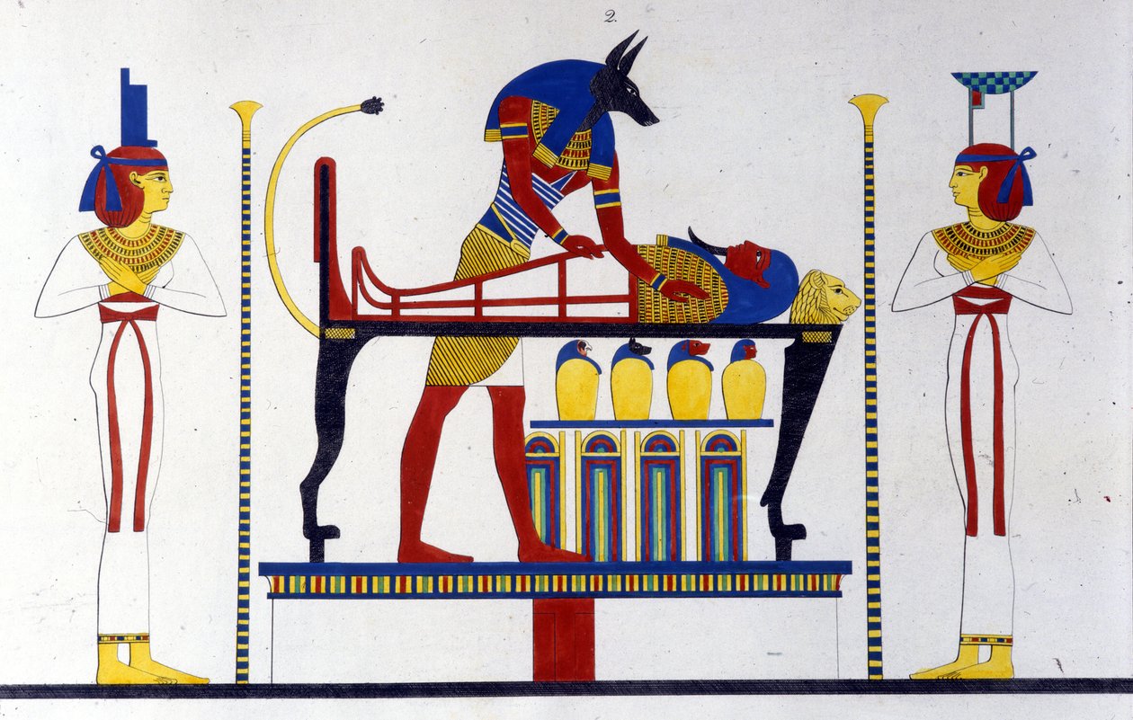Anubis a mumie - v „Památkách Egypta a Horní Núbie““ od Ippolita Roselliniho (Rossellini). od Unknown artist