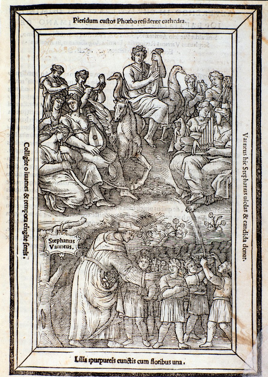 Apollo a múzy. Stránka z Recanetum de musica aurea od Unknown artist