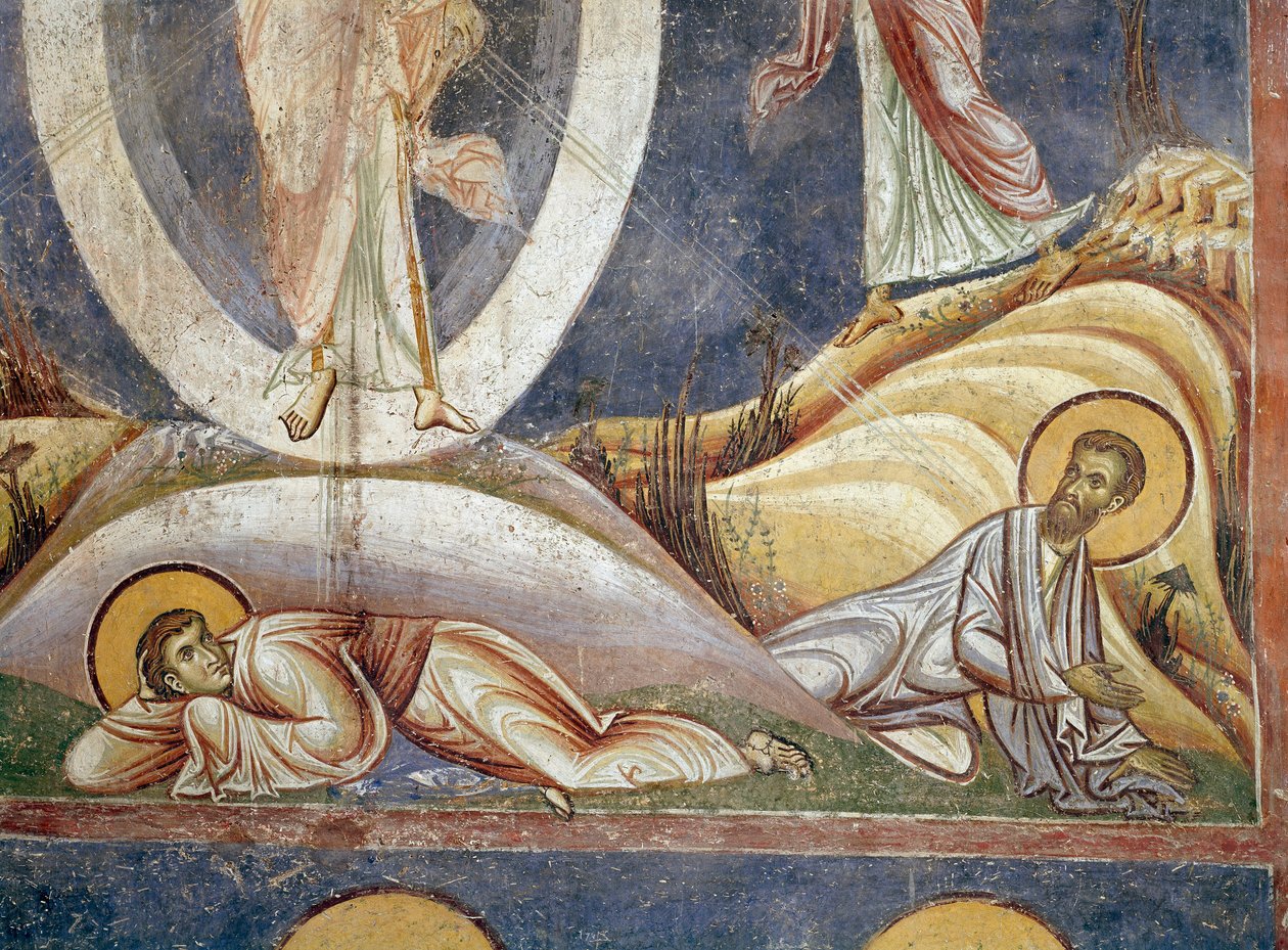 Apotres Jean a Jacques Detail. Freska Proměnění Páně. 1164 Nerezi, kostel sv. Klimenta, Makedonie od Unknown artist
