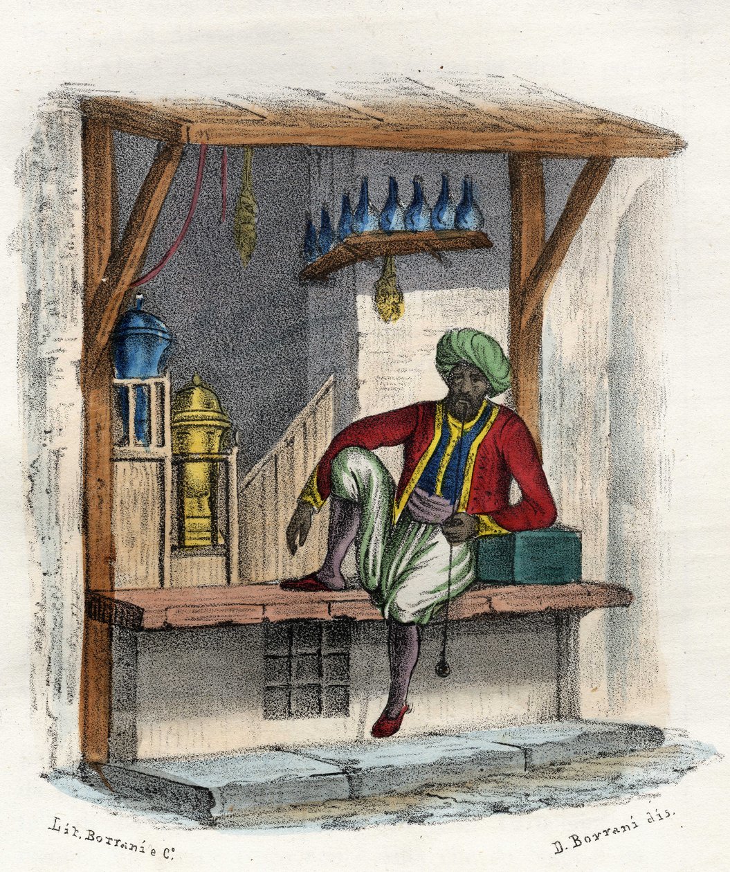 Arabský obchodník před svým obchodem, Alžír od Unknown artist