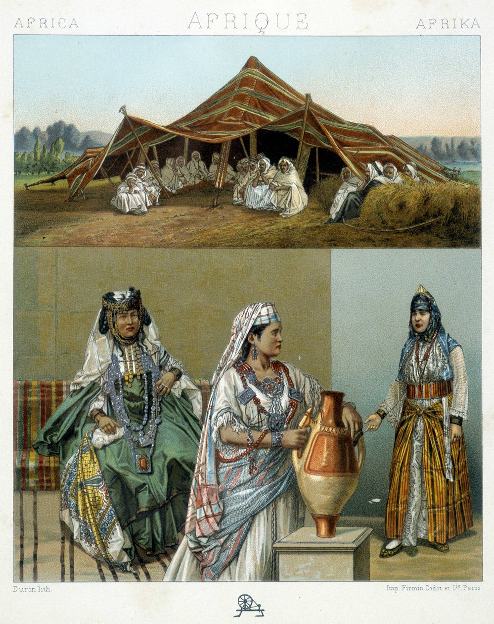 Arabský stan, alžírské ženské kostýmy - v „“Le Kostým historique““ od Racinet od Unknown artist