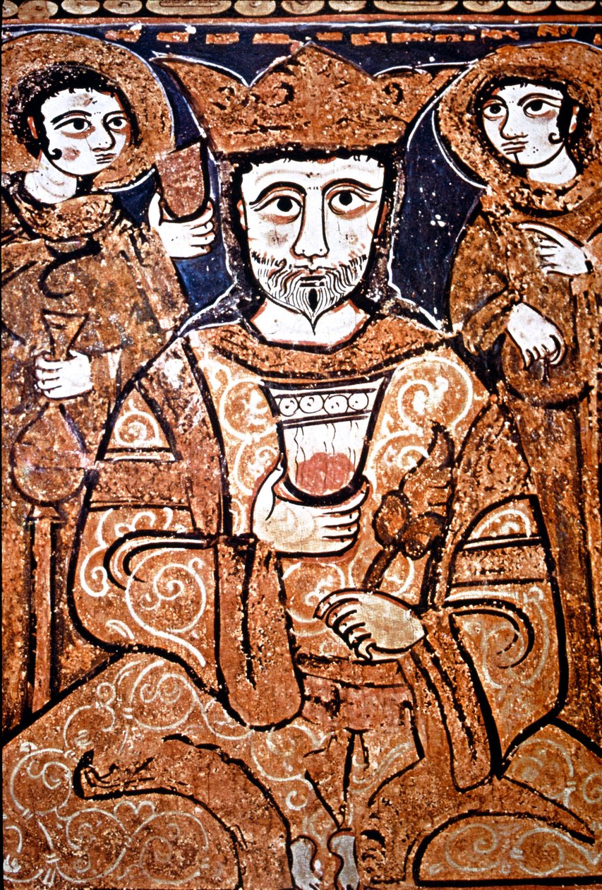 Portrét Rogera II. Sicílského (1095–1154) ve stylu Arabonormand obklopuje vysoké hodnostáře. Malba na dřevě z 12. století. Palermo, Cappella Palatina del Palazzo Reale (Palatinská kaple královského paláce) Sicílie, Itálie od Unknown artist