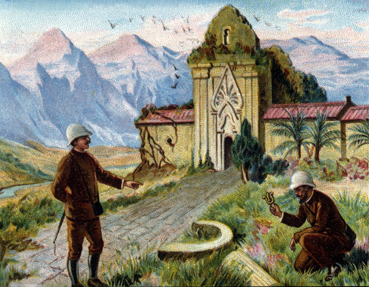 Archeologové v Kambodži. chromolitograf z konce 19. století. od Unknown artist