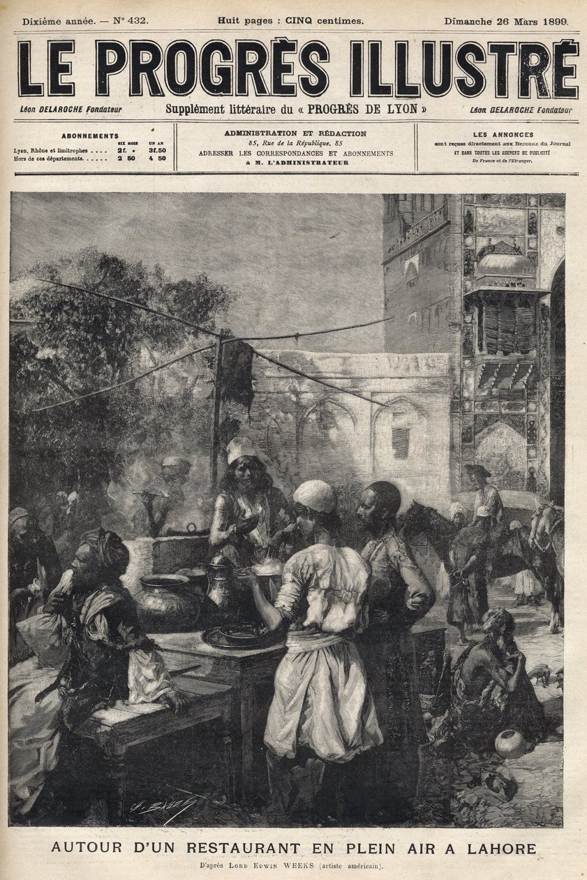 Kolem restaurace pod širým nebem v pákistánském Láhauru – titulní strana „Významný pokrok““ z března 1899 – od Unknown artist