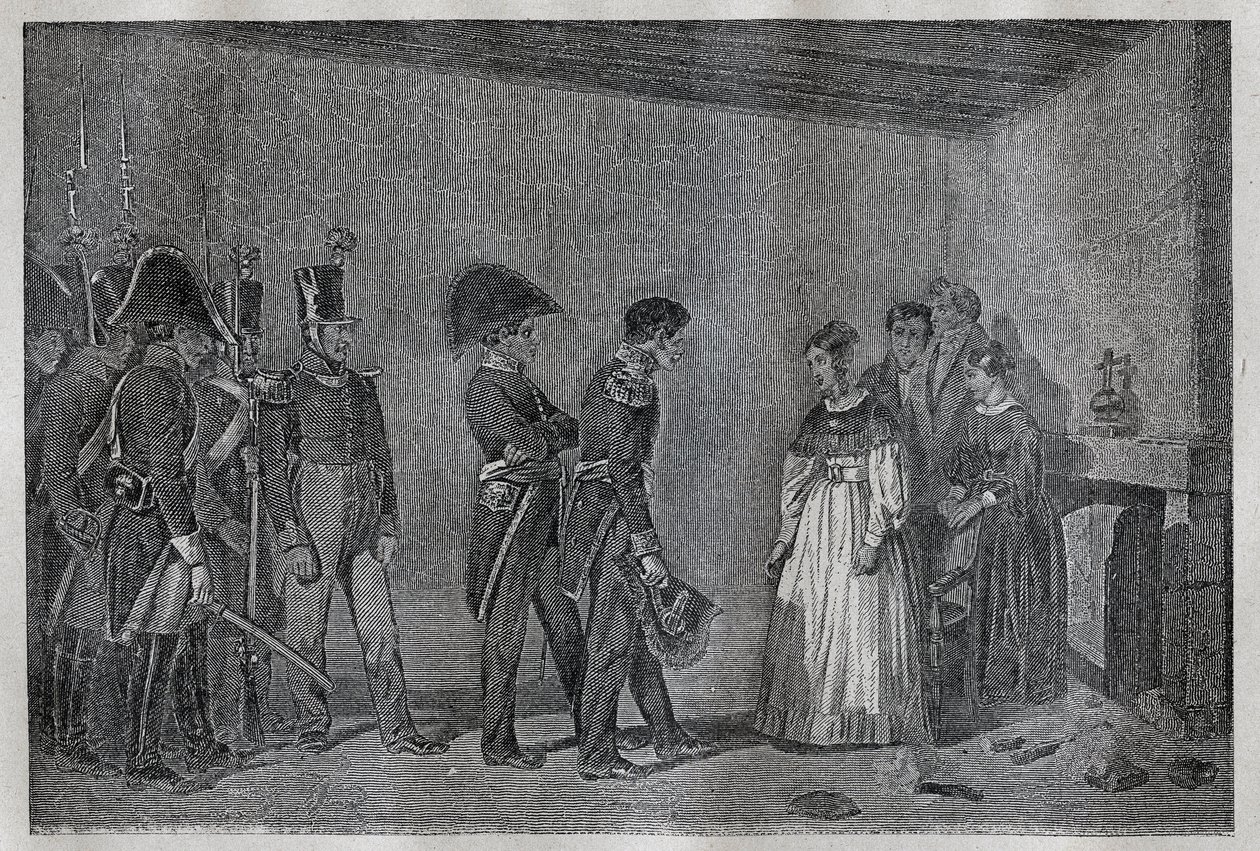 Zatčení vévodkyně z Berry (1798-1870 Marie-Caroline de Bourbon-Sicily) v Nantes dne 7. od Unknown artist