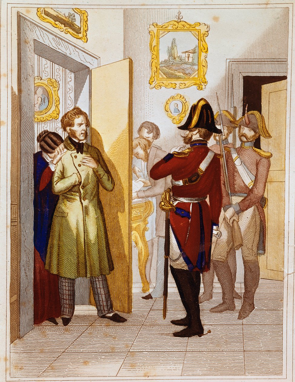 Zatčení vlastence Federica Confalonieriho (1785-1846) italskými vojsky. Rytina z 19. století Museo del Risorgimento, Řím od Unknown artist