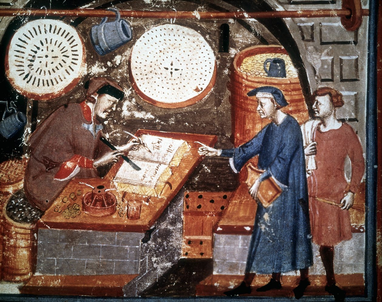 Řemeslnický obchod ve 14. století. Miniaturní rukopis ze 14. století. Biblioteca Medicea Laurenziana, Florencie. od Unknown artist