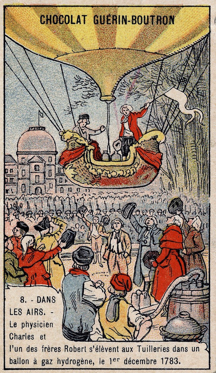 Vzestup ve vodíkovém plynovém balónu francouzských aeronautiků Charlese a Roberta le Jeune, vyrobený v Paříži, v Tuileries Garden. 1. prosince od Unknown artist